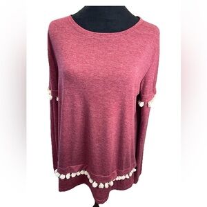 UMGEE pink boho cotton poly blend pullover ladies top size‎ LG tassels high low